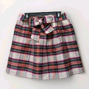 Crown & Ivy Womens Ivory Plaid Skirt Holiday Size 14 Cocktail Christmas Preppy